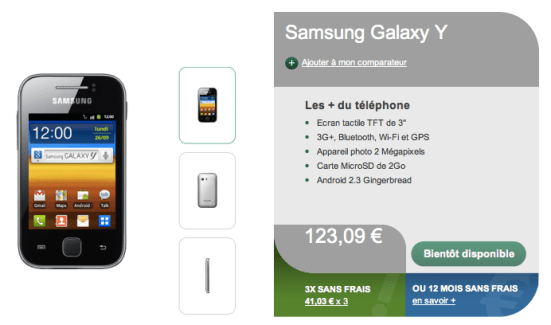 B&YOU : Le Samsung Galaxy Gio à 154,98 euros et le Samsung Galaxy Y à 118,71 euros