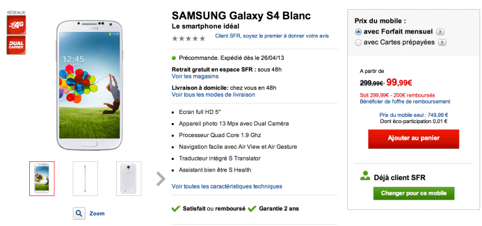 Galaxy S4 : SFR ouvre les pré-commandes et Samsung débute la promotion TV