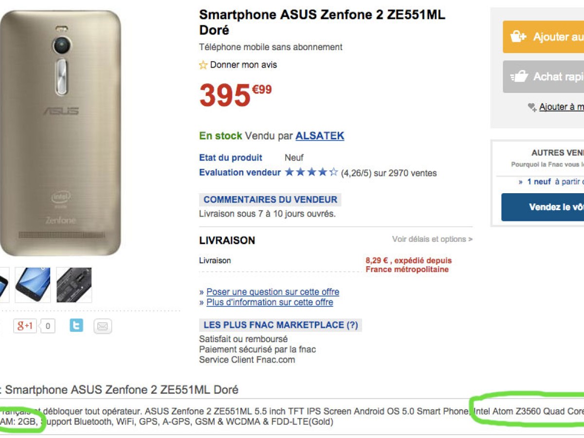 Asus Zenfone 2 (ZEM551L) : gare aux tromperies sur ses caractéristiques