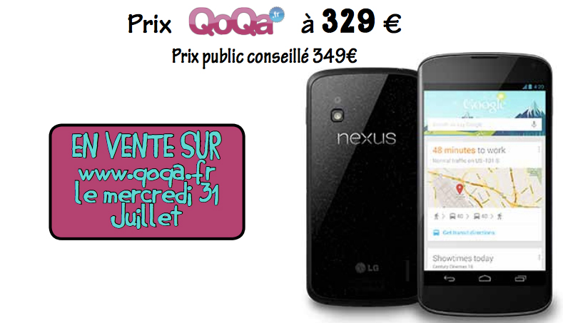 Qoqa propose le Nexus 4 16 Go à 329 euros le 31 juillet