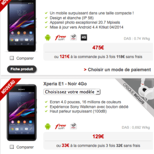 Free Mobile : les Xperia Z1 et E1 s’invitent en boutique