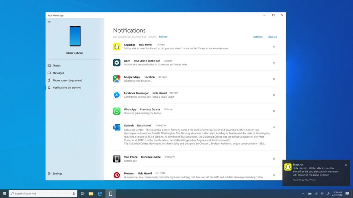 Windows 10 peut afficher les notifications de votre smartphone Android désormais