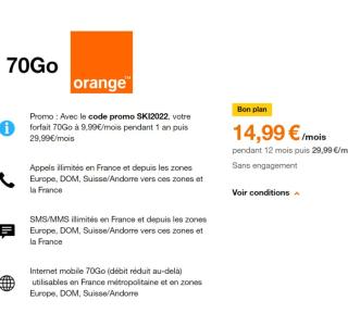 Orange prolonge son forfait 70 Go à 10€ et baisse le prix de ses offres 5G