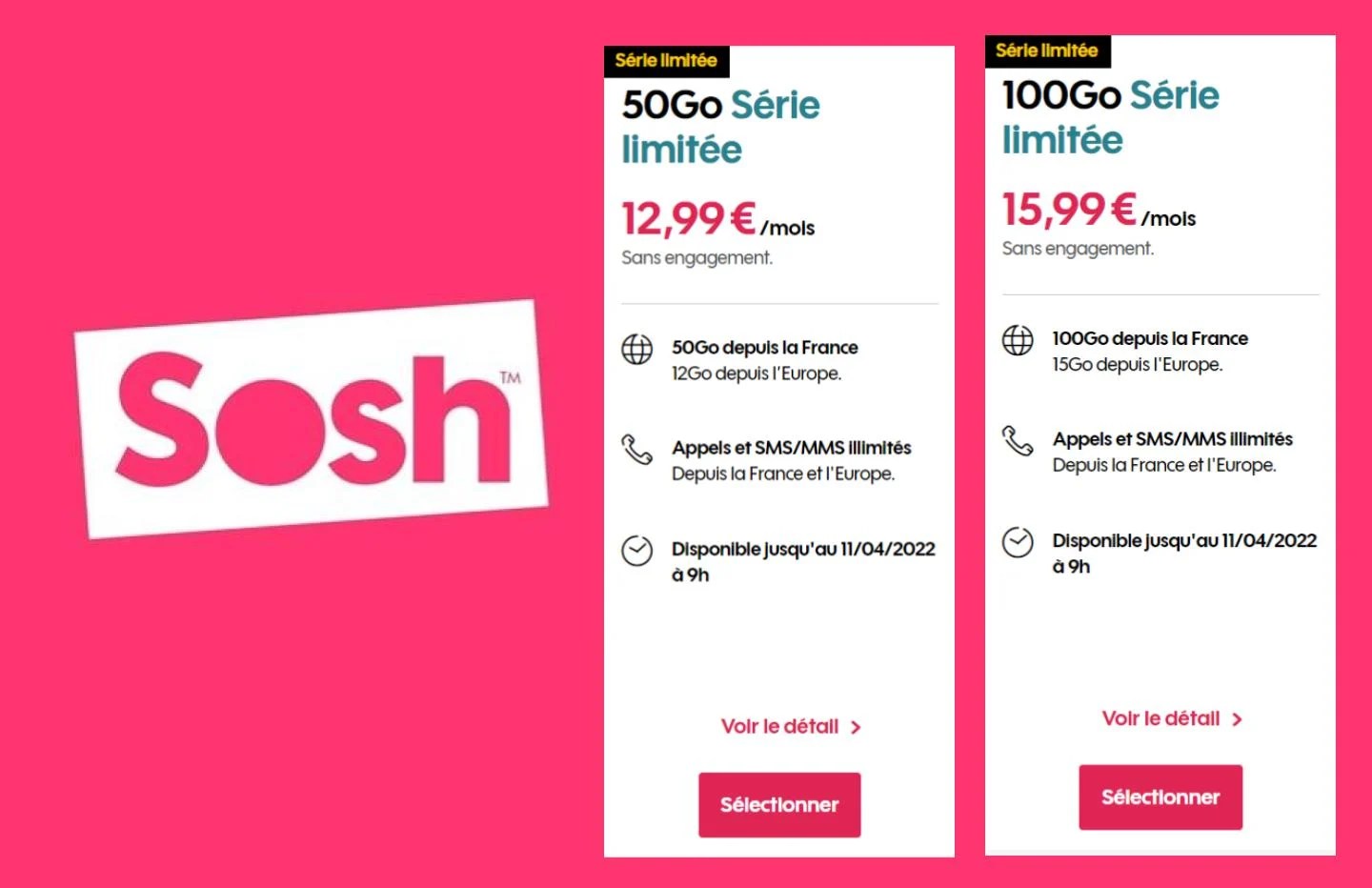 Sosh revient dans la course aux forfaits pas chers : 50 et 100 Go à partir de 12,99€/mois