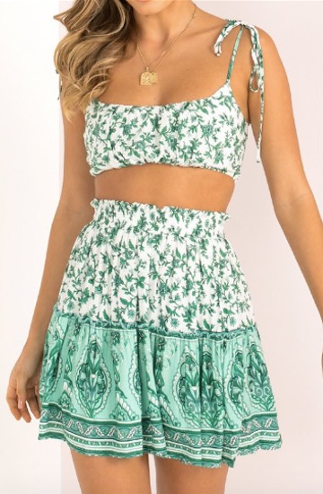 Jupe verte à fleurs et imprimés cachemire, 36,40€