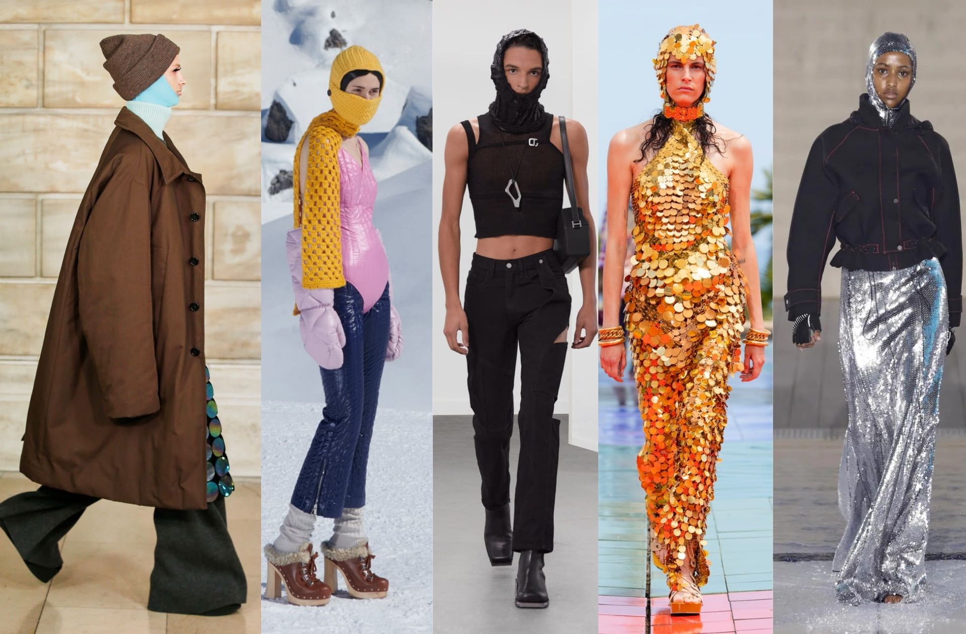 La cagoule glamourisée dans les collections printemps-été 2022 de Marc Jacobs, Miu Miu, Heliot Emil, Paco Rabanne et David Koma.