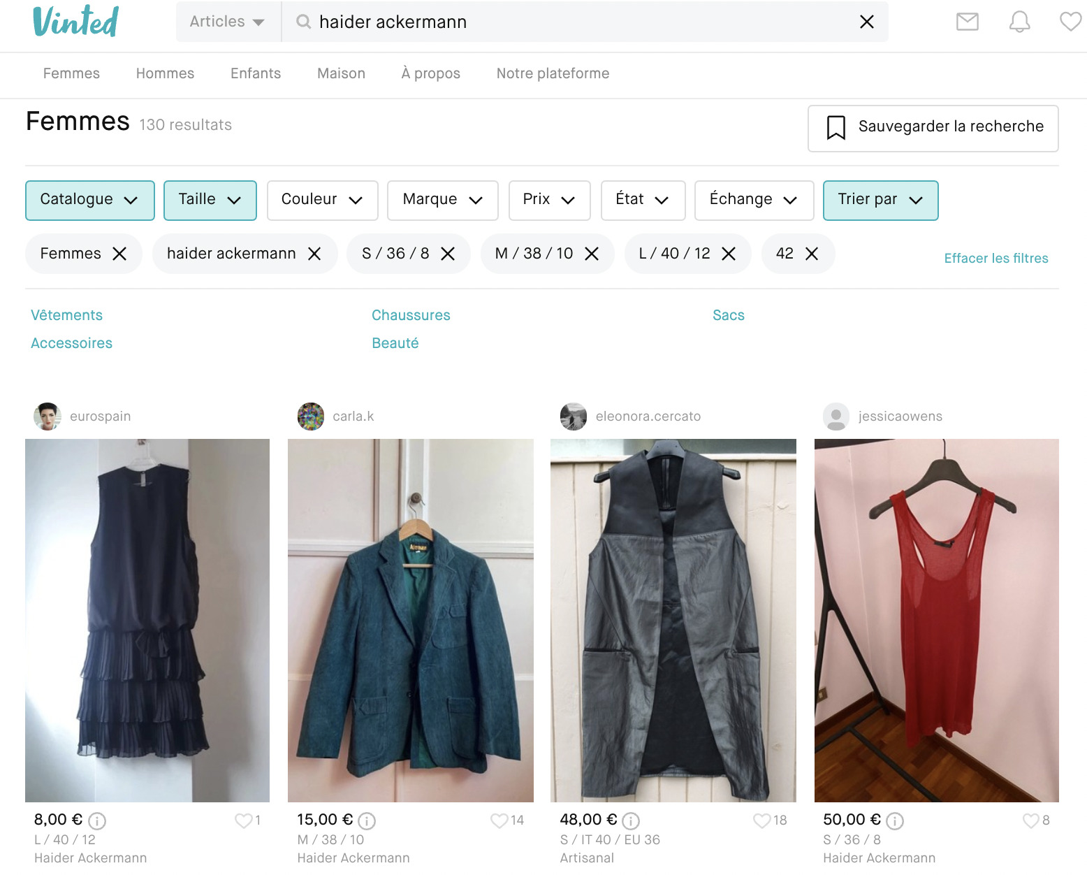 Exemple d'annonces sur Vinted. © Capture d'écran du site.